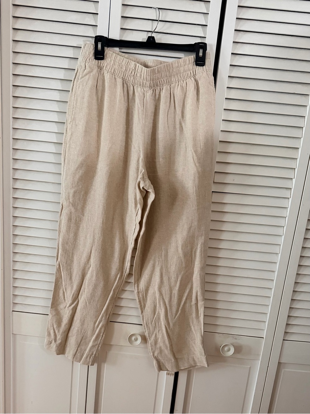 Casual Elastic-Waist Beige Linen Blend Pants